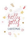 Vector illustration with New Year and Christmas cards with handwritten text holly jolly Royalty Free Stock Photo